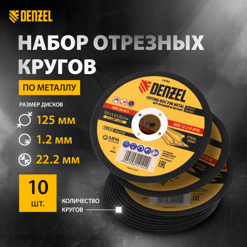 Диск отрезной по мет. Denzel 73762 d=125мм d(посад.)=22.2мм (угловые шлифмашины) (упак.:1шт)