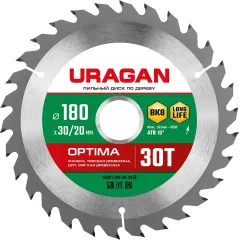 Диск пильный по дер. Uragan Optima (36801-180-30-30_Z01) d=180мм d(посад.)=30мм (циркулярные пилы)