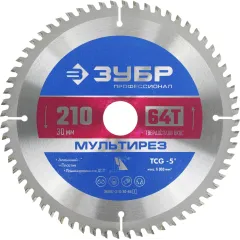 Диск пильный по алюм./дер./ЛДСП Зубр 36907-210-30-64_z01 d=210мм d(посад.)=30мм (торцовочные пилы)