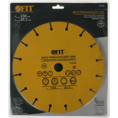 Диск пильный по дер. FIT 37645 d=230мм d(посад.)=22.2мм (угловые шлифмашины) (упак.:1шт)