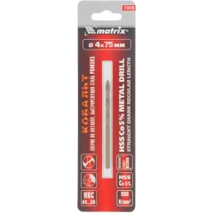 Сверло Matrix 71419 по металлу Д=4мм Дл=75мм (1пред.) для дрелей