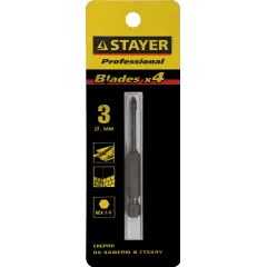 Сверло Stayer 2985-03_z01 по каф/керамогр/стек Д=3мм Дл=65мм (1пред.) для дрелей