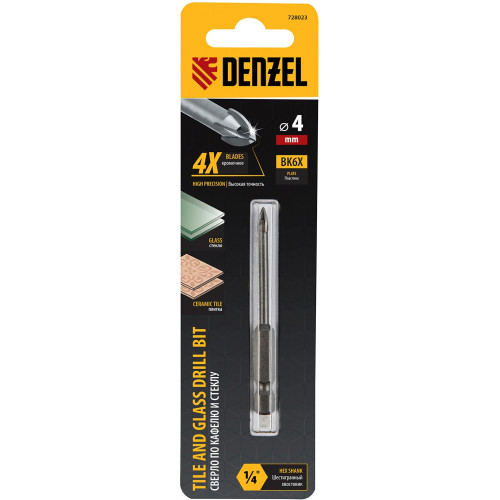Сверло Denzel 728023 по плитке Д=4мм (1пред.) для дрелей