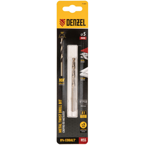 Сверло Denzel 71441 по металлу Д=5мм Дл=86мм (1пред.) для дрелей