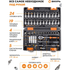 Набор инструментов Вихрь 1/4" CrV 57 предметов (жесткий кейс)