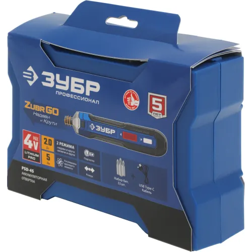 Отвертка аккум. Зубр PSD-4S аккум. патрон:шестигранник 6.35 мм (1/4) (кейс в комплекте)