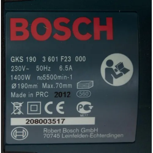 Циркулярная пила (дисковая) Bosch GKS 190 Professional 1400Вт (ручная) D диска.:190мм (0601623000)