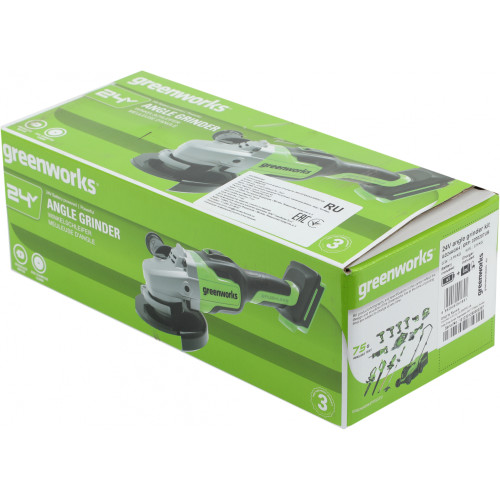 Углошлифовальная машина Greenworks GD24AGK4 10500об/мин рез.шпин.:M14 d=125мм (3200207UB)