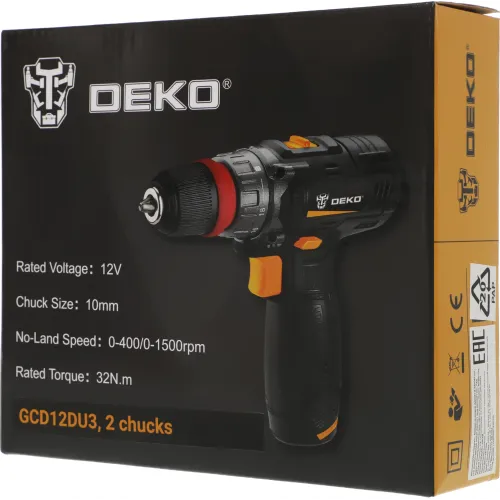 Дрель-шуруповерт Deko GCD12DU3 аккум. патрон:быстрозажимной (063-4114)