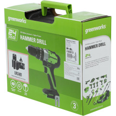 Дрель-шуруповерт Greenworks GD24DD60K2 аккум. патрон:быстрозажимной (кейс в комплекте) (3704107UA)