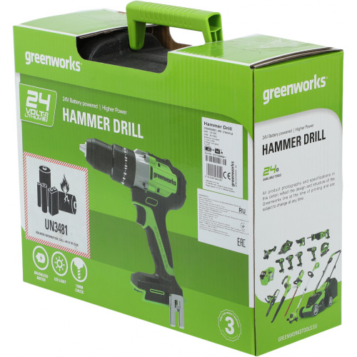 Дрель-шуруповерт Greenworks GD24DD60K2 аккум. патрон:быстрозажимной (кейс в комплекте) (3704107UA)