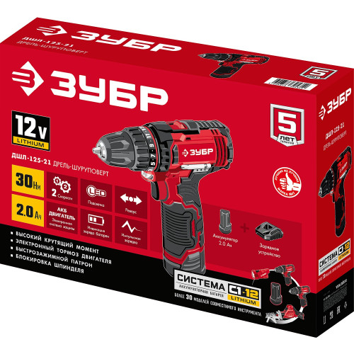 Дрель-шуруповерт Зубр ДШЛ-125-21 аккум. патрон:быстрозажимной