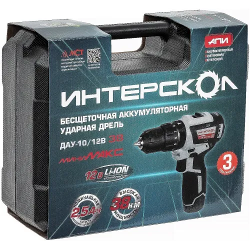 Дрель-шуруповерт Интерскол ДАУ-10/12В аккум. патрон:быстрозажимной (кейс в комплекте) (767.2.2.45)