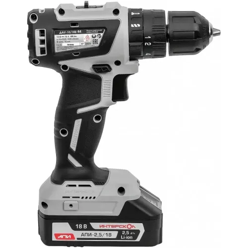 Дрель-шуруповерт Интерскол ДАУ-10/18В аккум. патрон:быстрозажимной (кейс в комплекте) (769.2.2.45)