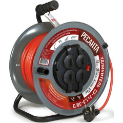 Удлинитель силовой Ресанта СУ-3х1,5-30/3 (61/118/7) 3x1.5кв.мм 4розет. 30м ПВС катушка красный