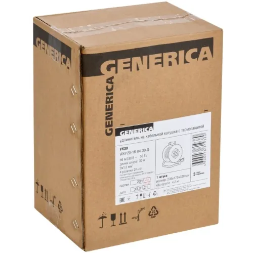 Удлинитель силовой IEK УК30 (WKP20-16-04-30-G) 3x1.5кв.мм 4розет. 30м ПВС 16A катушка черный