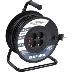 Удлинитель силовой IEK УК30 (WKP20-16-04-40-G) 3x1.5кв.мм 4розет. 40м ПВС 16A катушка черный