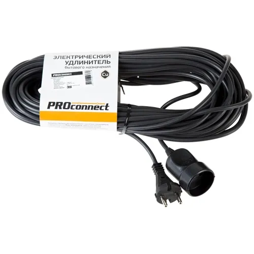 Удлинитель силовой PROconnect PROc-Uc (11-7115) 2x0.75кв.мм 1розет. 20м ПВС 6A без катушки черный