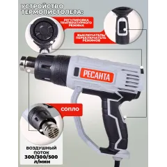 Технический фен Ресанта ФЭ-2000ЭК 2000Вт темп.50/50-550/50-550С
