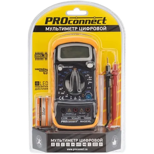 Мультиметр PROconnect MAS838L DT858L цифровой черный/желтый (13-3022)