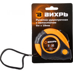 Рулетка строительная Вихрь 73/11/1/5 дл.полотна 5м изм.шкала в см зацеп простой оранжевый/черный