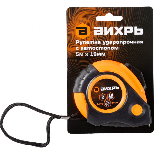 Рулетка строительная Вихрь 73/11/1/5 дл.полотна 5м изм.шкала в см зацеп простой оранжевый/черный
