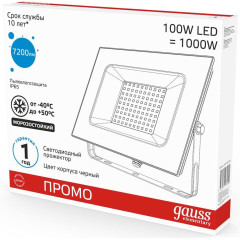 Прожектор уличный Gauss Elementary светодиодный 100Втчерный (613100100P)