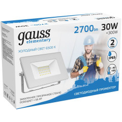 Прожектор уличный Gauss Elementary светодиодный 30Втбелый (613120330)