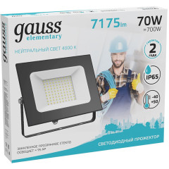 Прожектор уличный Gauss Elementary светодиодный 70Втчерный (613100270)