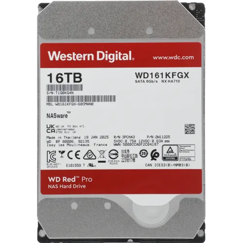 Жесткий диск WD SATA-III 16Tb WD161KFGX NAS Red Pro (7200rpm) 512Mb 3.5"