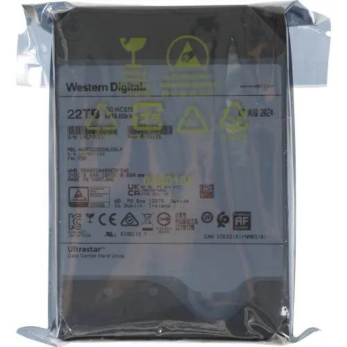 Жесткий диск WD SATA-III 22TB 0F48155 WUH722222ALE6L4 Server Ultrastar DC HC570 512E (7200rpm) 512Mb 3.5"