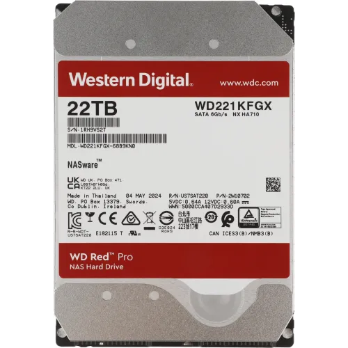 Жесткий диск WD SATA-III 22TB WD221KFGX NAS Red Pro (7200rpm) 512Mb 3.5"