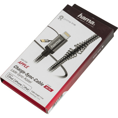 Кабель Hama Metal 00173626 USB (m)-Lightning (m) 1.5м черный