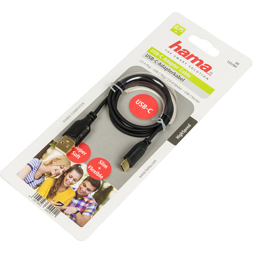 Кабель Hama Flexi-Slim 00135784 USB (m)-USB Type-C (m) 0.75м черный