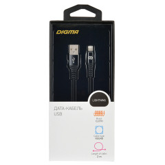 Кабель Digma LIGHT-2M-BRAIDED-BLK USB (m)-Lightning (m) 2м черный