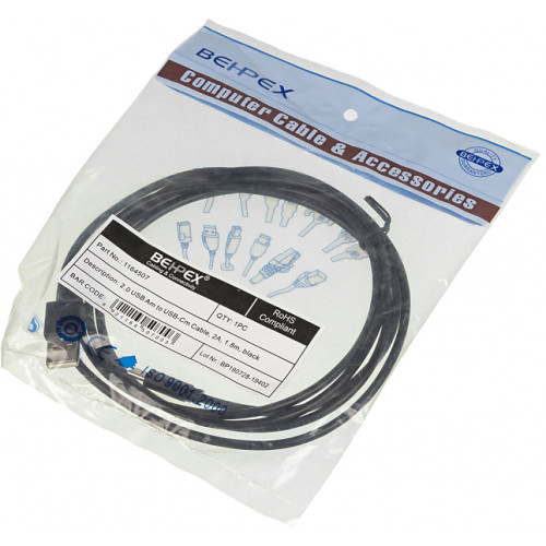 Кабель USB (m)-USB Type-C (m) 1.8м черный