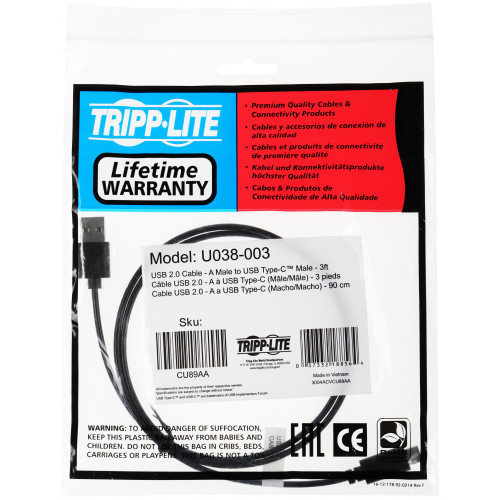 Кабель Tripplite U038-003 USB (m)-USB Type-C (m) 0.9м черный