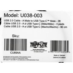 Кабель Tripplite U038-003 USB (m)-USB Type-C (m) 0.9м черный