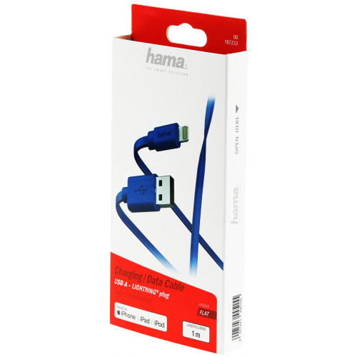 Кабель Hama 00187232 USB (m)-Lightning (m) 1м синий плоский