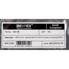 Кабель USB (m)-Lightning (m) 2м черный