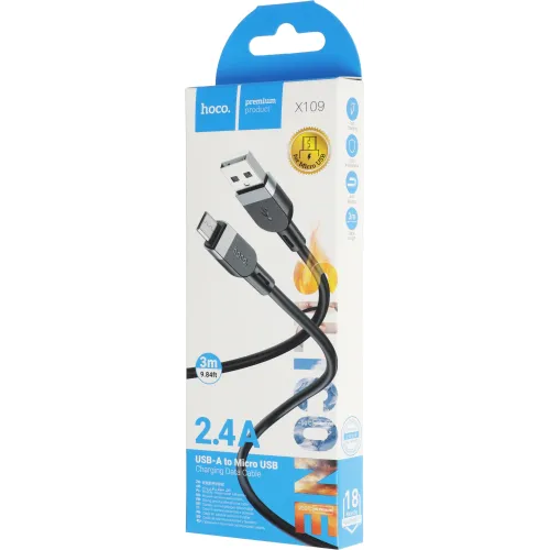 Кабель Hoco X109 MICRO 36353(L=3M) USB (m)-micro USB (m) 1м черный