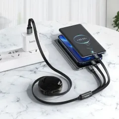 Кабель Hoco X78 Easy pull storage 3-in-1 91290 USB (m)-Lightning (m)/USB Type-C (m)/micro USB (m) 1м черный
