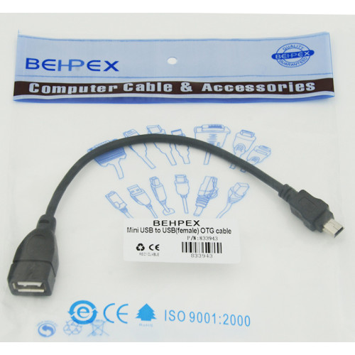 Кабель USB (f)-mini USB (m) 0.2м черный
