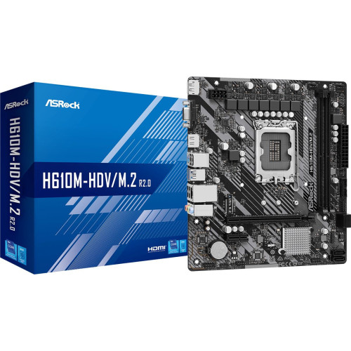 Материнская плата Asrock H610M-HDV/M.2 R2.0 Soc-1700 Intel H610 2xDDR4 mATX AC`97 8ch(7.1) GbLAN+VGA+HDMI+DP