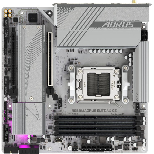 Материнская плата Gigabyte B650M AORUS ELITE AX ICE Socket AM5 AMD B650 4xDDR5 mATX AC`97 8ch(7.1) 2.5Gg RAID+HDMI+DP