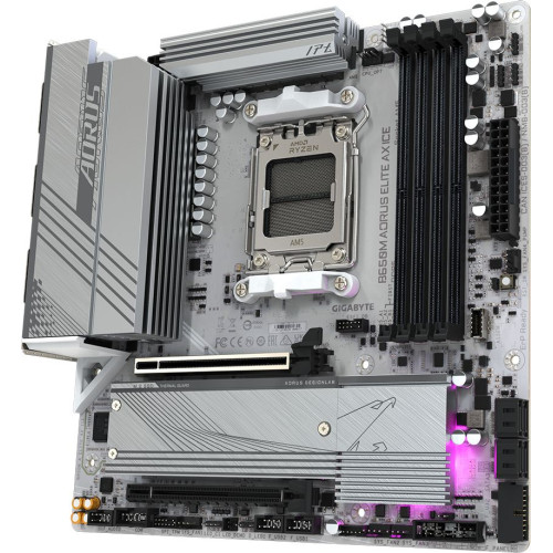 Материнская плата Gigabyte B650M AORUS ELITE AX ICE Socket AM5 AMD B650 4xDDR5 mATX AC`97 8ch(7.1) 2.5Gg RAID+HDMI+DP