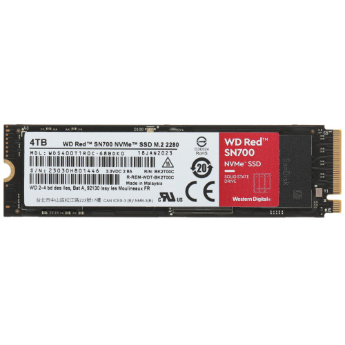 Накопитель SSD WD Original PCIe 3.0 x4 4TB WDS400T1R0C Red SN700 M.2 2280
