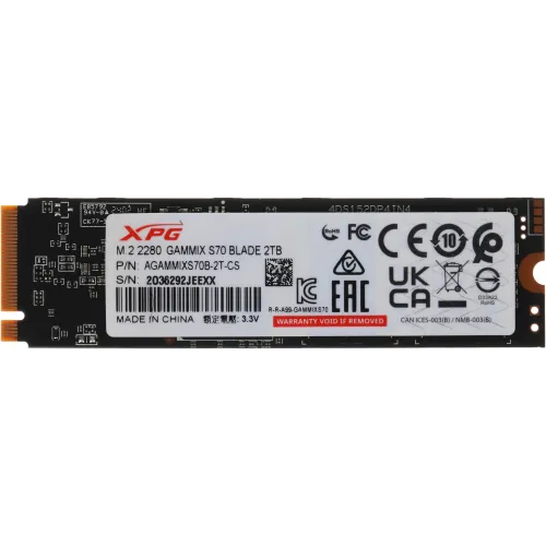 Накопитель SSD A-Data PCIe 4.0 x4 2TB AGAMMIXS70B-2T-CS XPG Gammix S70 Blade M.2 2280