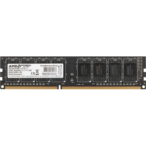 Память DDR3 4Gb 1600MHz AMD R534G1601U1S-U RTL PC3-12800 CL11 DIMM 240-pin 1.5В Ret