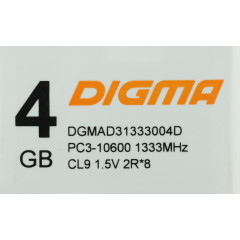 Память DDR3 4GB 1333MHz Digma DGMAD31333004D RTL PC3-10600 CL9 DIMM 240-pin 1.35В dual rank Ret